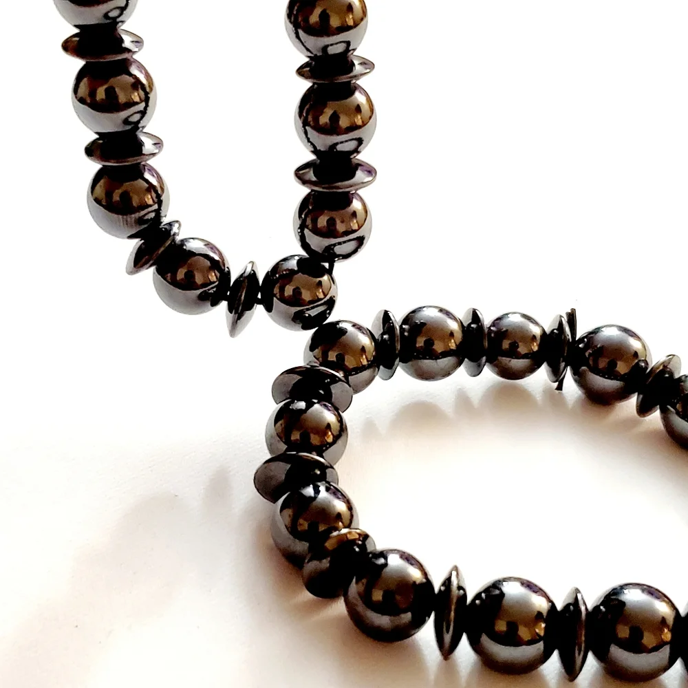 Pewter‎ Dark Silver Magnetic Metal Bracelet Set - 2 Stretchy Bracelets Un…